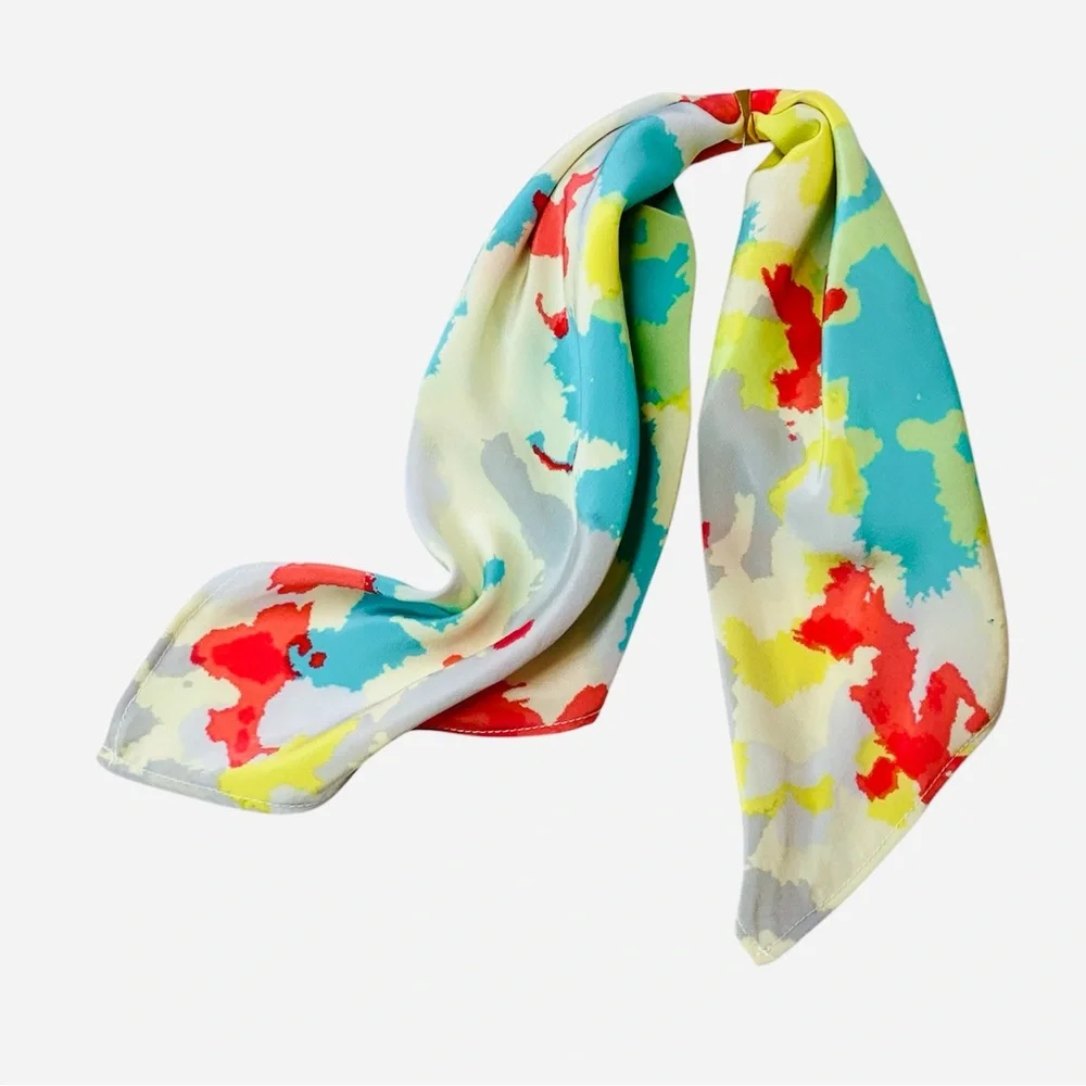 NWT SILKLETTE Spotted 100% Fine Silk Kerchief Scarf RED/YELLOW/BLUE